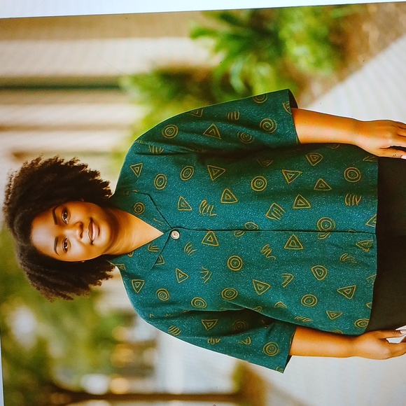 Lemon Grass XL Button Blouse Blúe-geen With Gold Buttons Shirt NWT - Picture 1 of 9